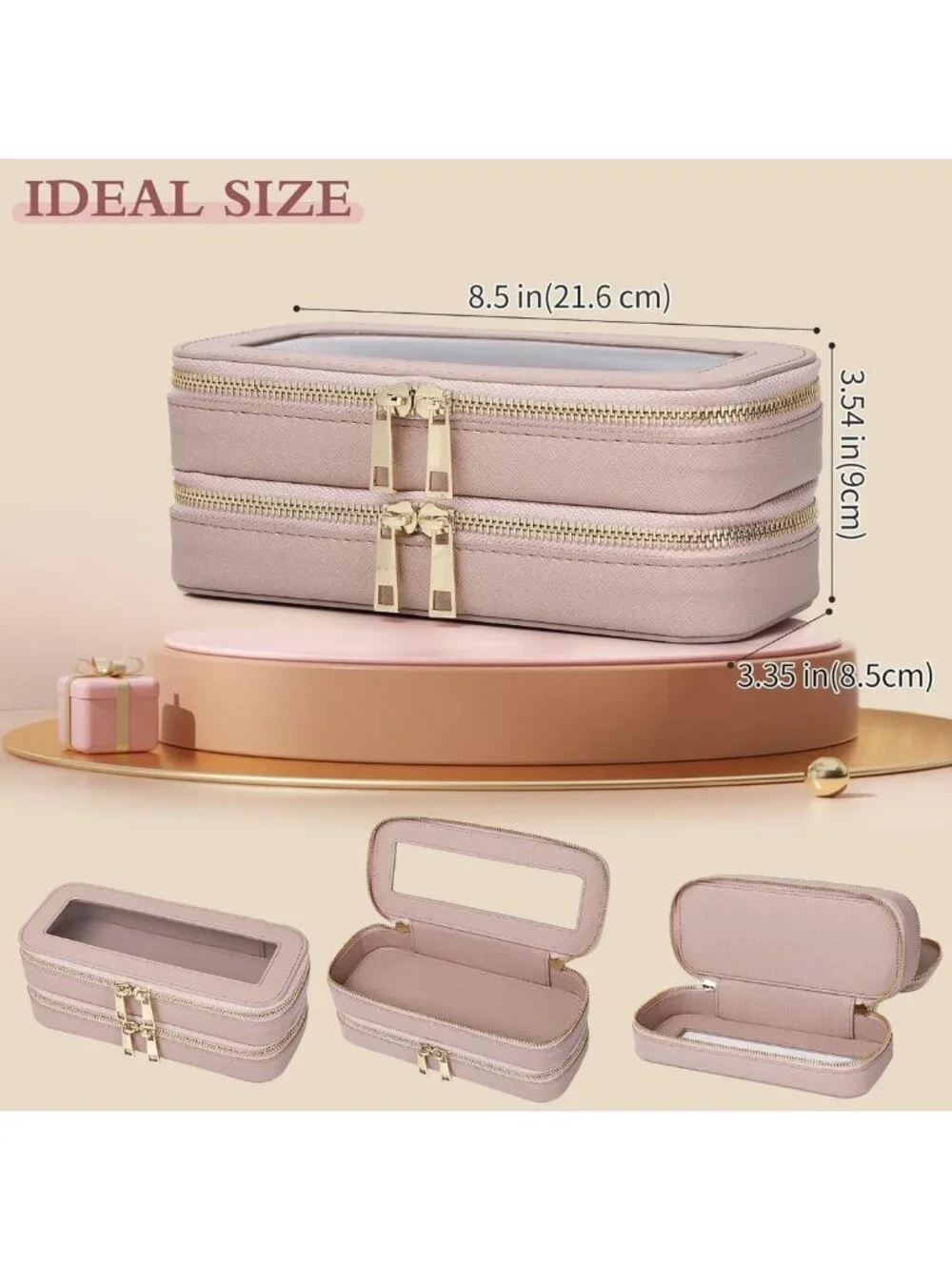 Stylish Pink Double Layer Makeup Bag | Waterproof Travel Cosmetic Organizer